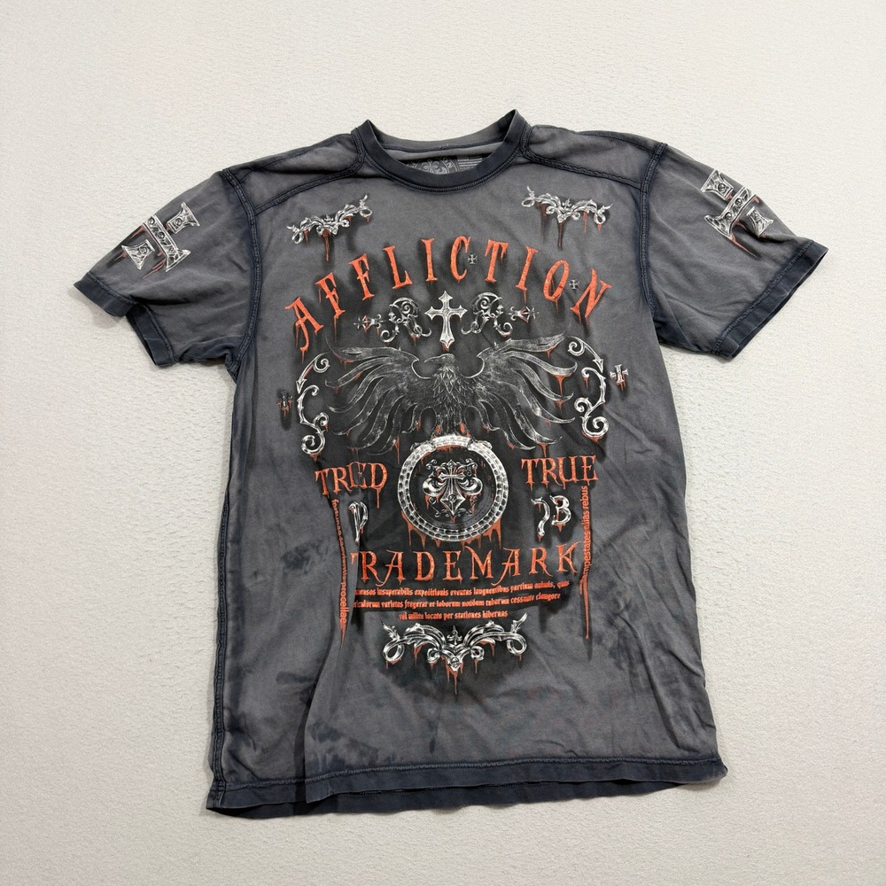 Affliction Shirt Mens XL Gray Tried True Trademark Graphic Tee Biker MMA Gothic